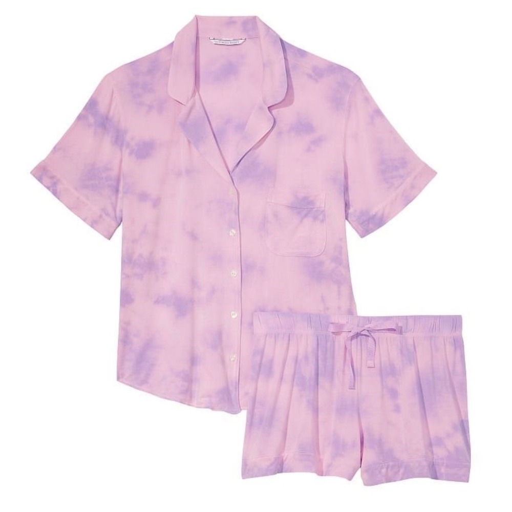 Victoria's Secret Modal Tie Dye Pajama Set Small 2PC Button Down Top & Shorts